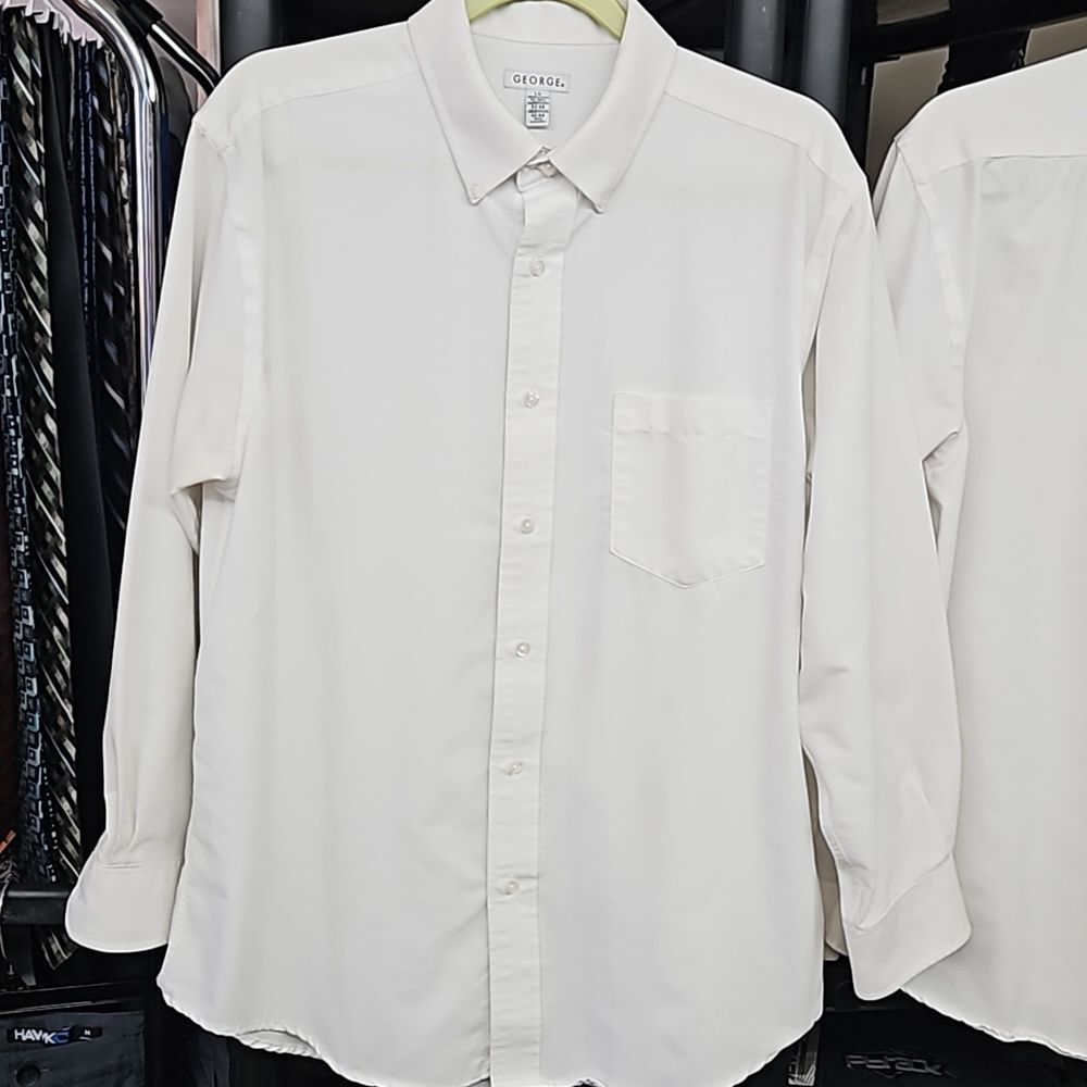 George Men's bundle of 2 long sleeve button up shirts, Large